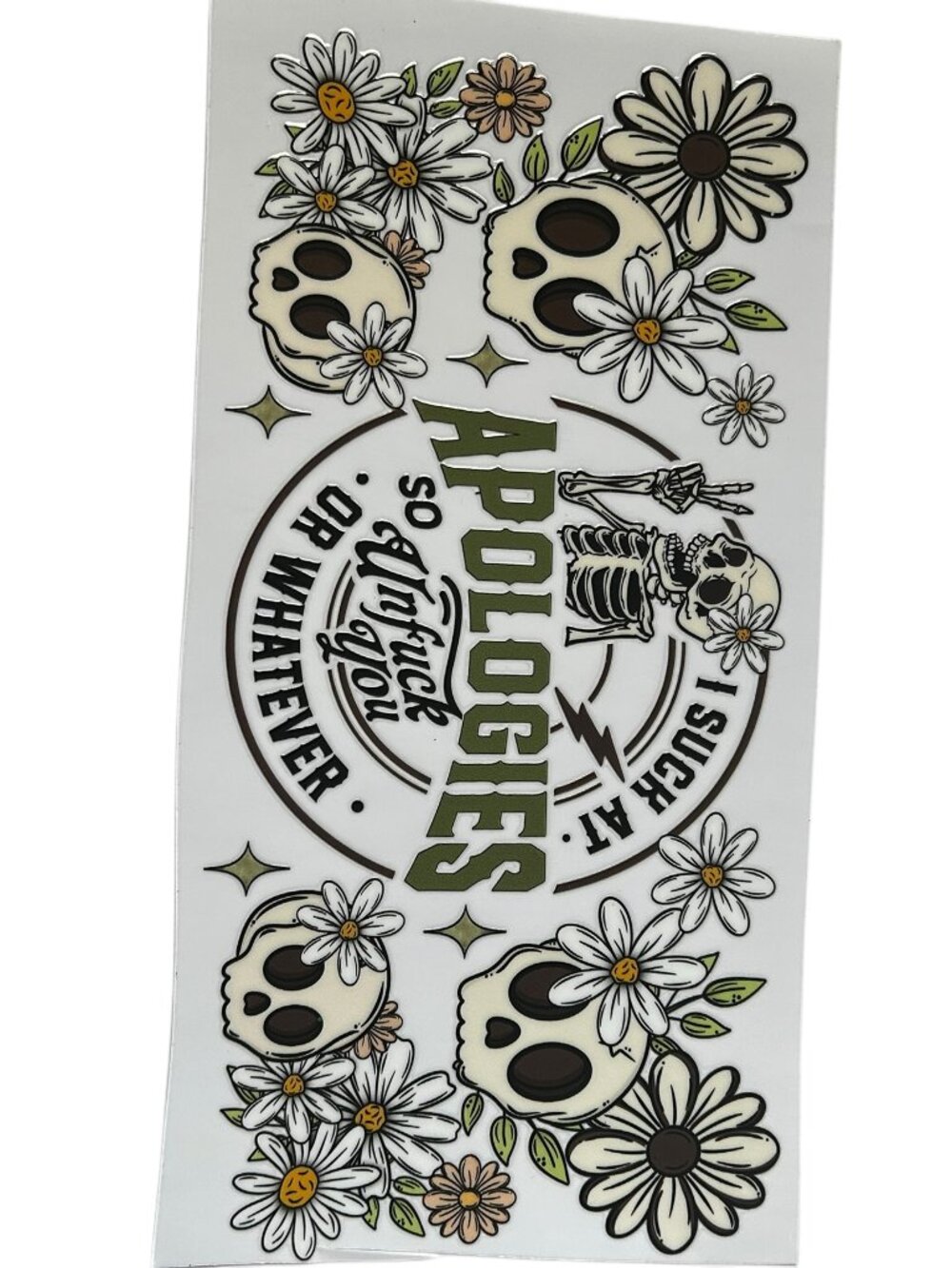 Sarcastic Skull Cup Wrap | “I Suck at Apologies” Funny Tumbler Wrap | Add On